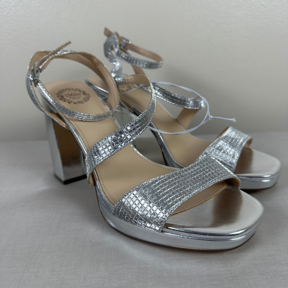 I. Miller Women's‎ 8M IM SEAN Platform Sandals Silver Metallic Block Heel NEW